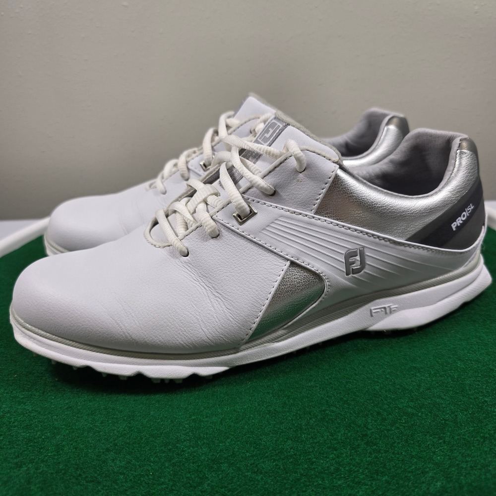 FootJoy Pro SL Golf Shoes Womens 10M White Silver Metallic Spikeless 98114 Clean